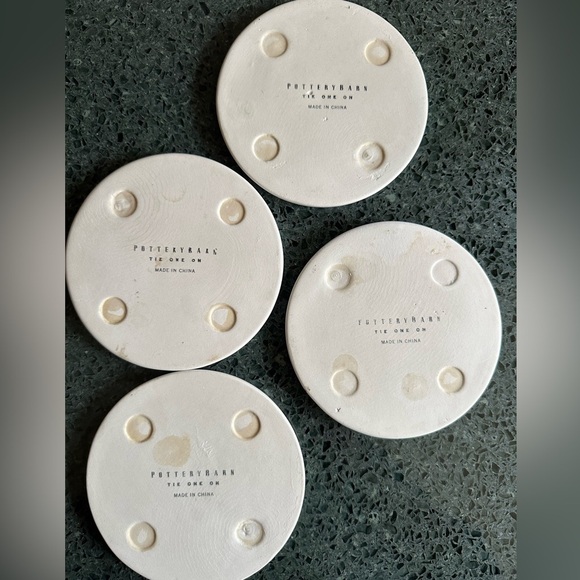 Pottery Barn Tie One On Cocktail Western Cowboy Ceramic Set of 4 Coasters - Picture 7 of 7